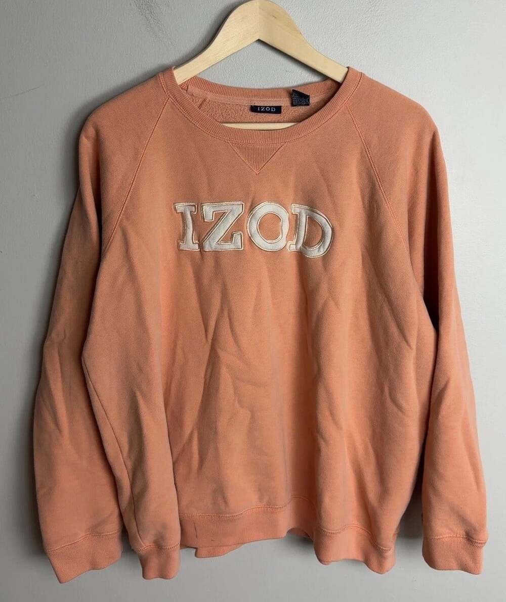 IZOD Crewneck Sweatshirt Peach Embroidered Logo Cotton Blend Size XL Women’s